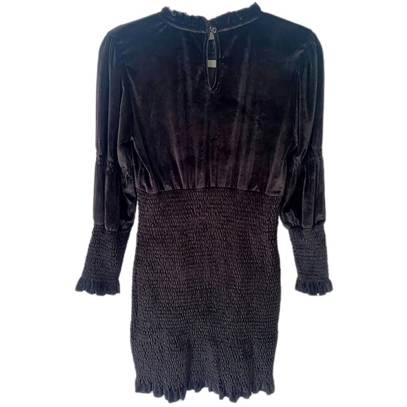 French Connection Sula Black Velvet Ruffle Long Sleeve Mini Sheath Dress NWT M - Picture 4 of 10
